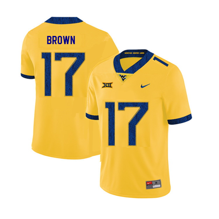2019 Men #17 Freddie Brown West Virginia Mountaineers College Football Jerseys Sale-Yellow - Click Image to Close